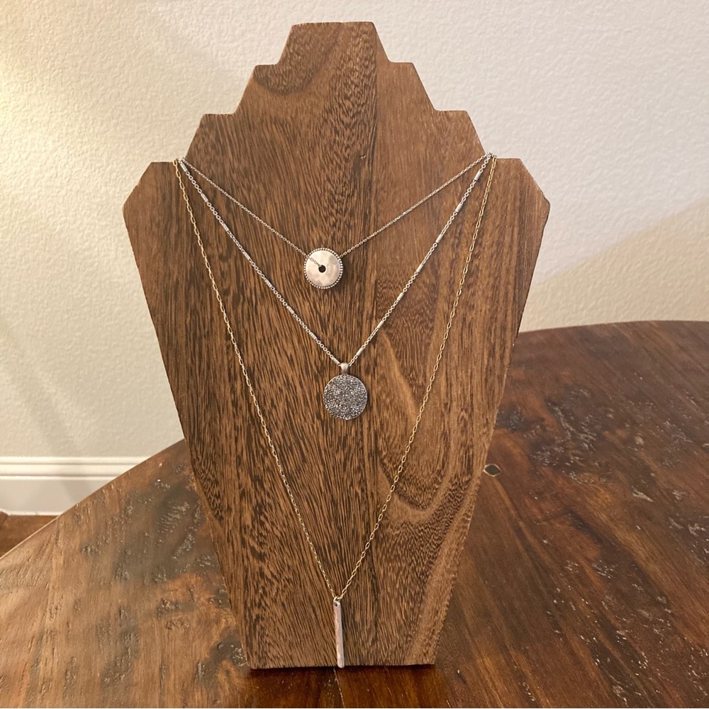 Lucky Brand Silver Gold Disc Layering Necklace Mixed Metal